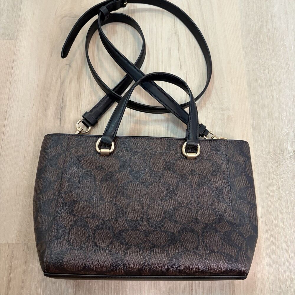 Coach Alice Small Satchel Black Brown Leather Crossbody Purse Gold Hardware - Picture 6 of 11